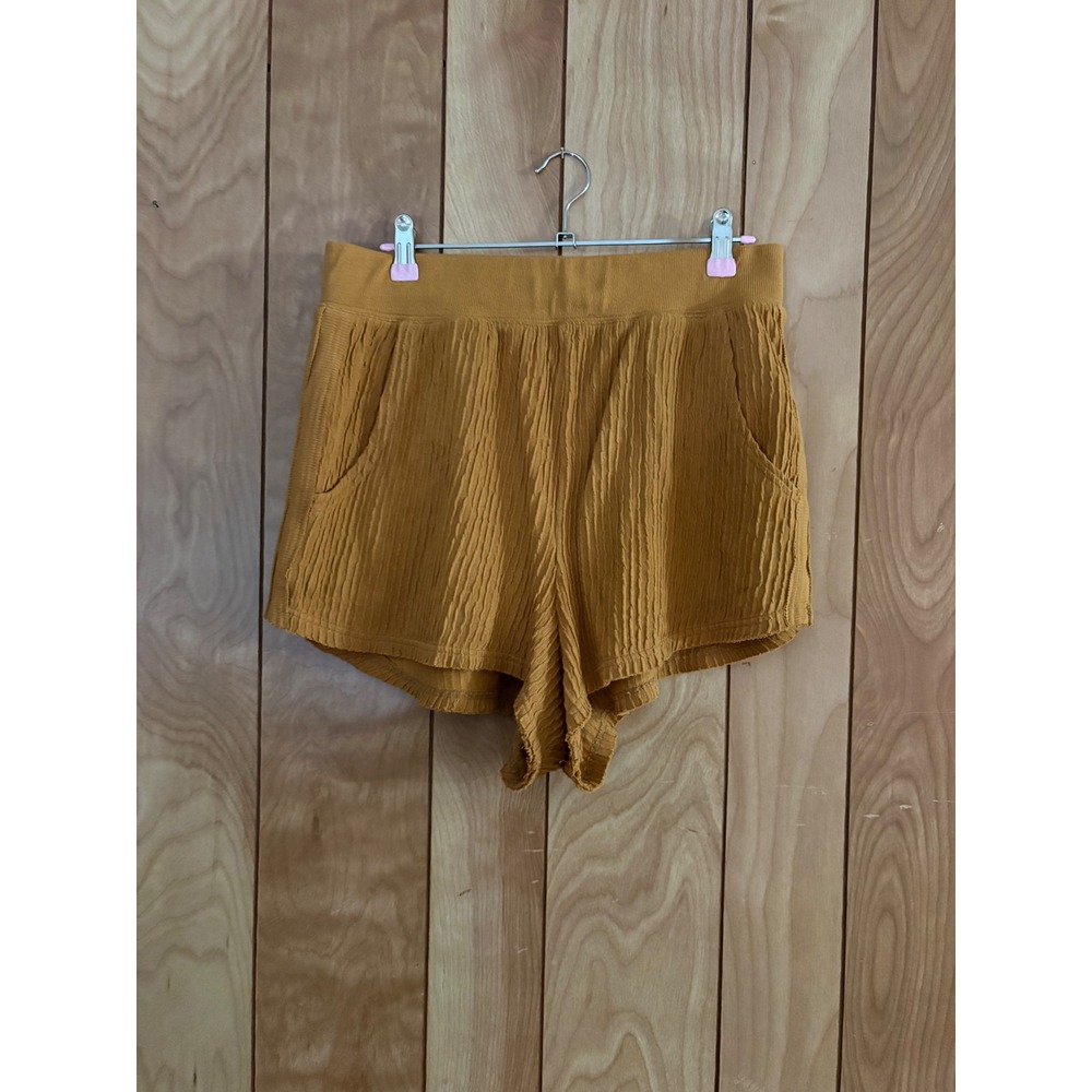 Free People FP Movement Mustard Yellow Crinkle Textured Athletic Shorts Medium